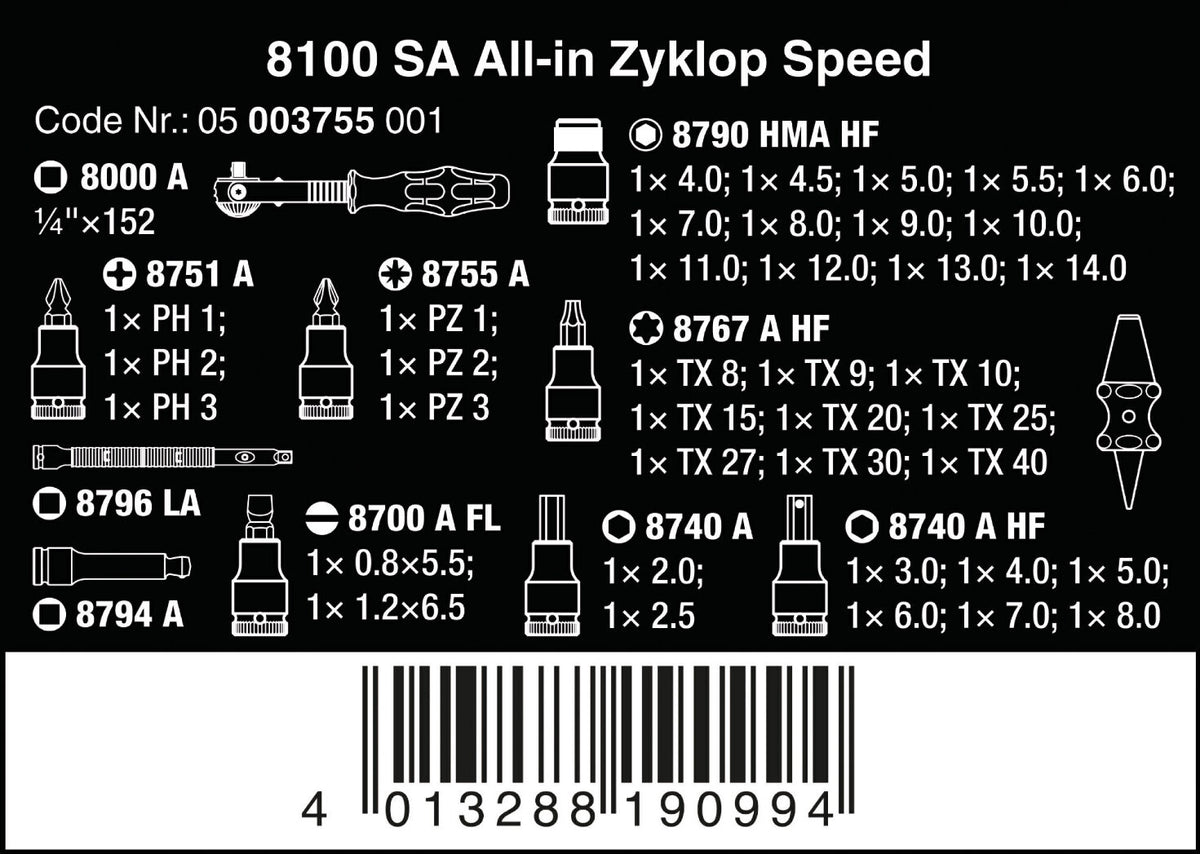 WERA All-In Zyklop Speed-ratelset, 42-Delig