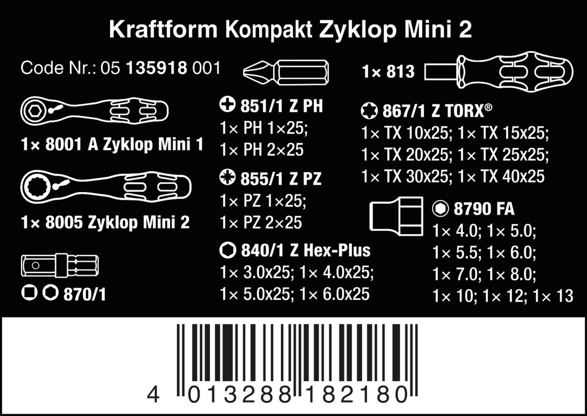 WERA Kraftform Kompakt Zyklop Mini 2, 27‑delig