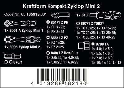 WERA Kraftform Kompakt Zyklop Mini 2, 27‑delig